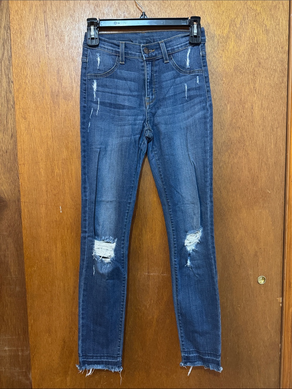 Encore Jeans Women’s Distressed Skinny Jeans in Dark Blue